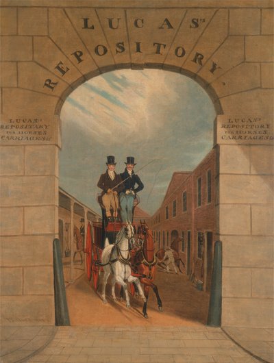 Entrenando una pareja en un freno en el patio de Lucas, Clerkenwell de James Pollard